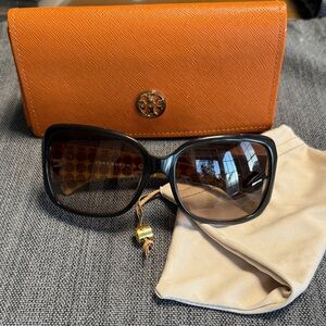 Tory Burch Black Sunglasses with Vibrant Orange Case